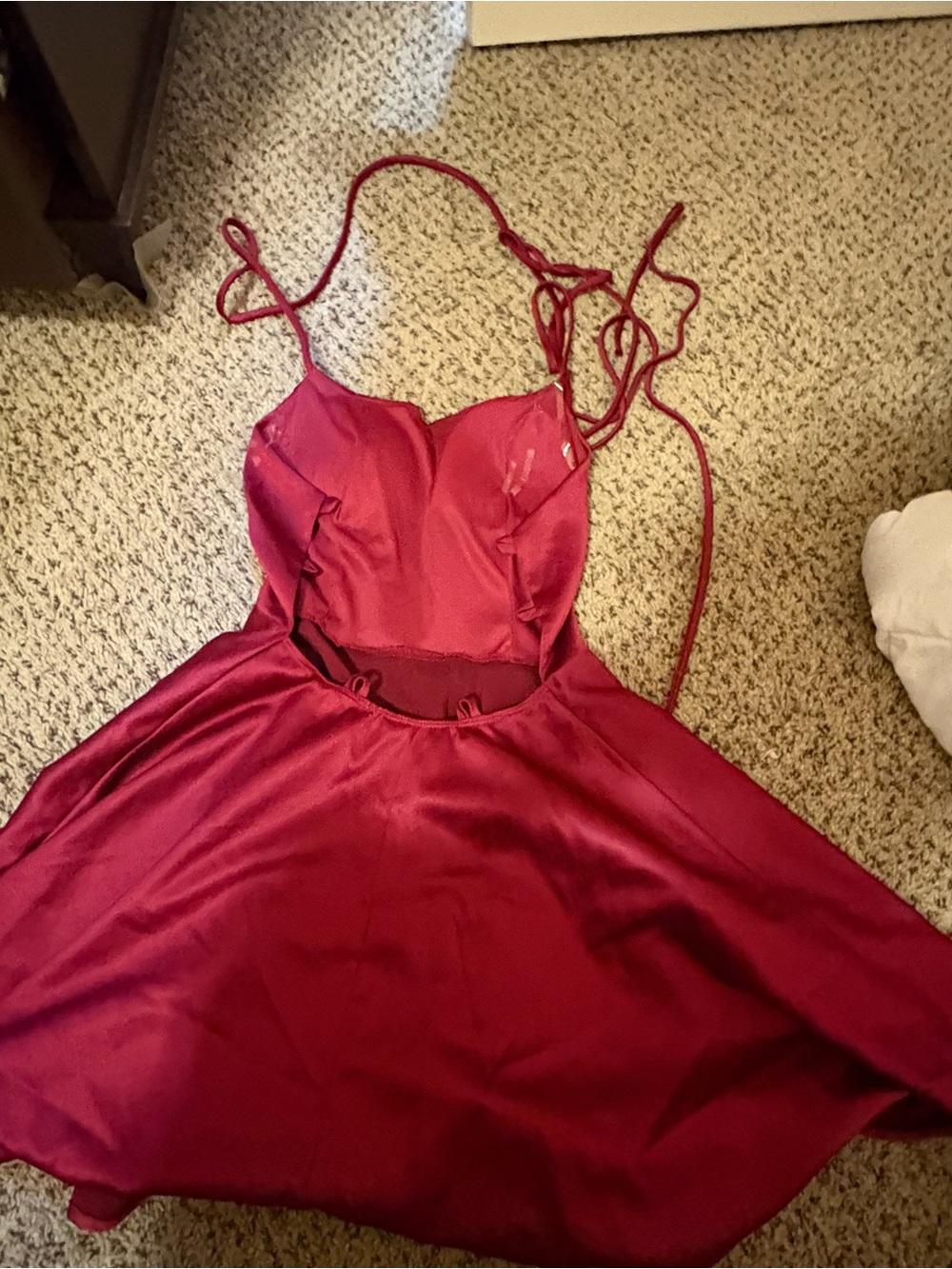 Women's Satin Red Cami Fit-and-Flare Dress